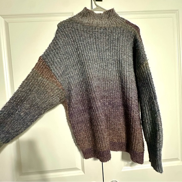 RD Style Ombré Turtleneck Sweater. Cozy winter sweater. Blue and orange sweater - Picture 3 of 7